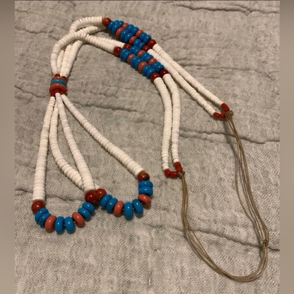 #J925 VTG Native American Double Strand Jacla Necklace w/Magnesite/Jasper/Shell